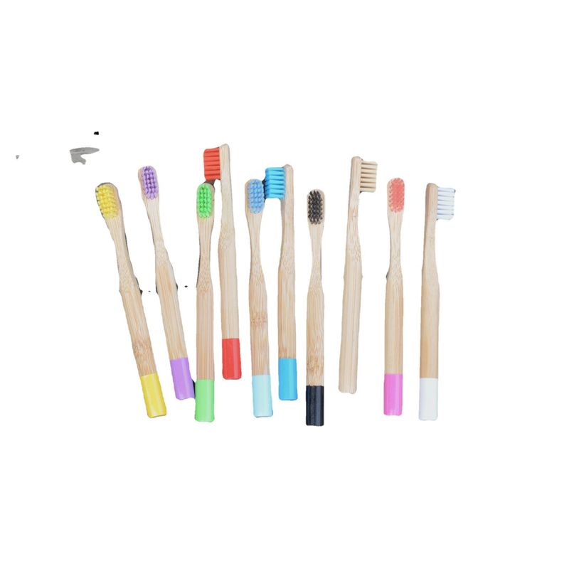 Set Of 10 Children's Toothbrushes With Round Handles, Charcoal Soft Bristle Toothbrush, Colored Paint, Wood Handle,_voghion.com