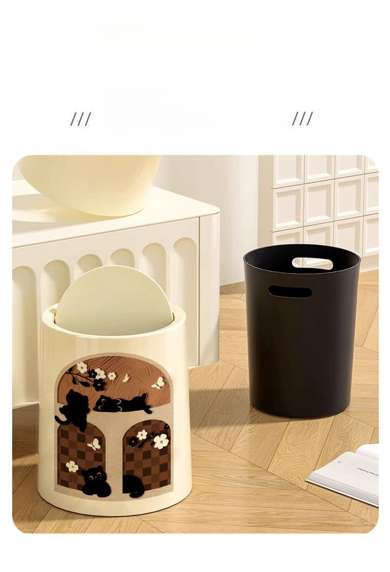 Chinese Style Cat Creative Household Large Capacity Living Room Kitchen Bathroom Trash Can Inner And Outer Double Bin_voghion.com