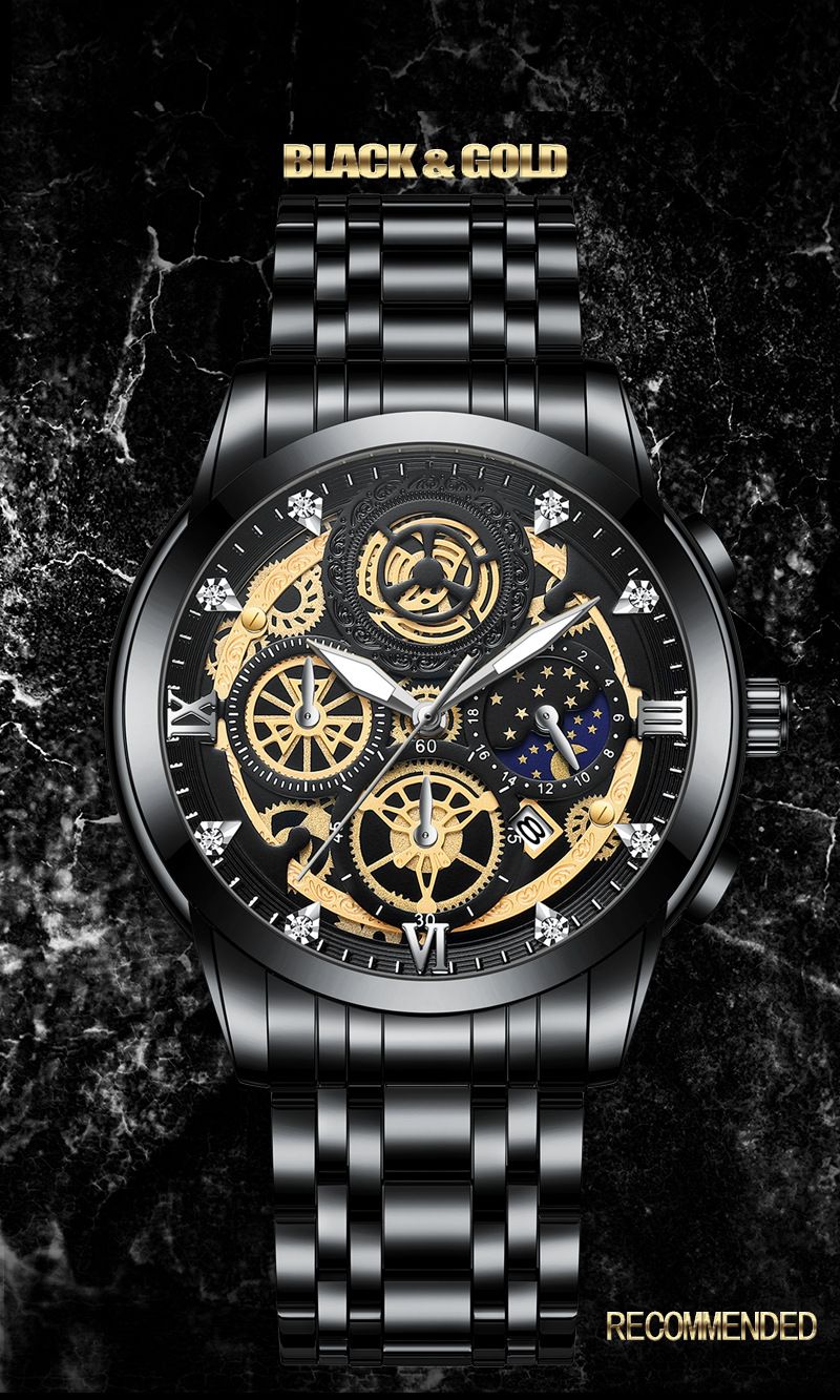 Quartz Movement Hollow Waterproof Watch Men's Fashion Calendar Watch Men_voghion.com