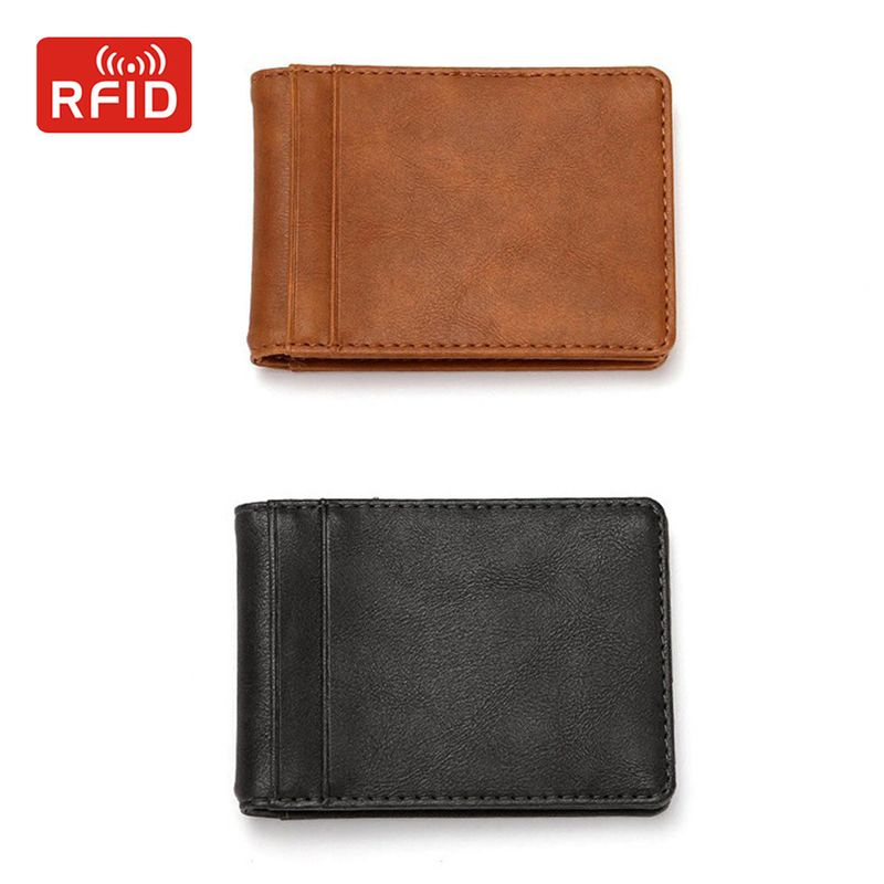 Men’s Bags Simple Men's Dollar Clip Wallet New Pu Leather RFID Anti Theft Card Holder Business Men's Wallet Card Holder_voghion.com