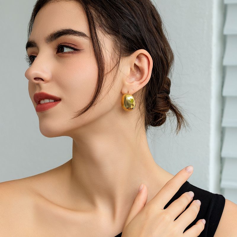 Orecchini a forma di fagiolo in metallo, semplici, di alta qualità, classici e leggeri, placcati in oro, per donna, con ago in argento, eleganti_voghion.com