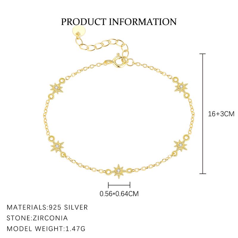 Bracelet tendance en argent pur S, polyvalent, géométrique, en forme d'étoile à cinq branches, serti de diamants, style français clair._voghion.com