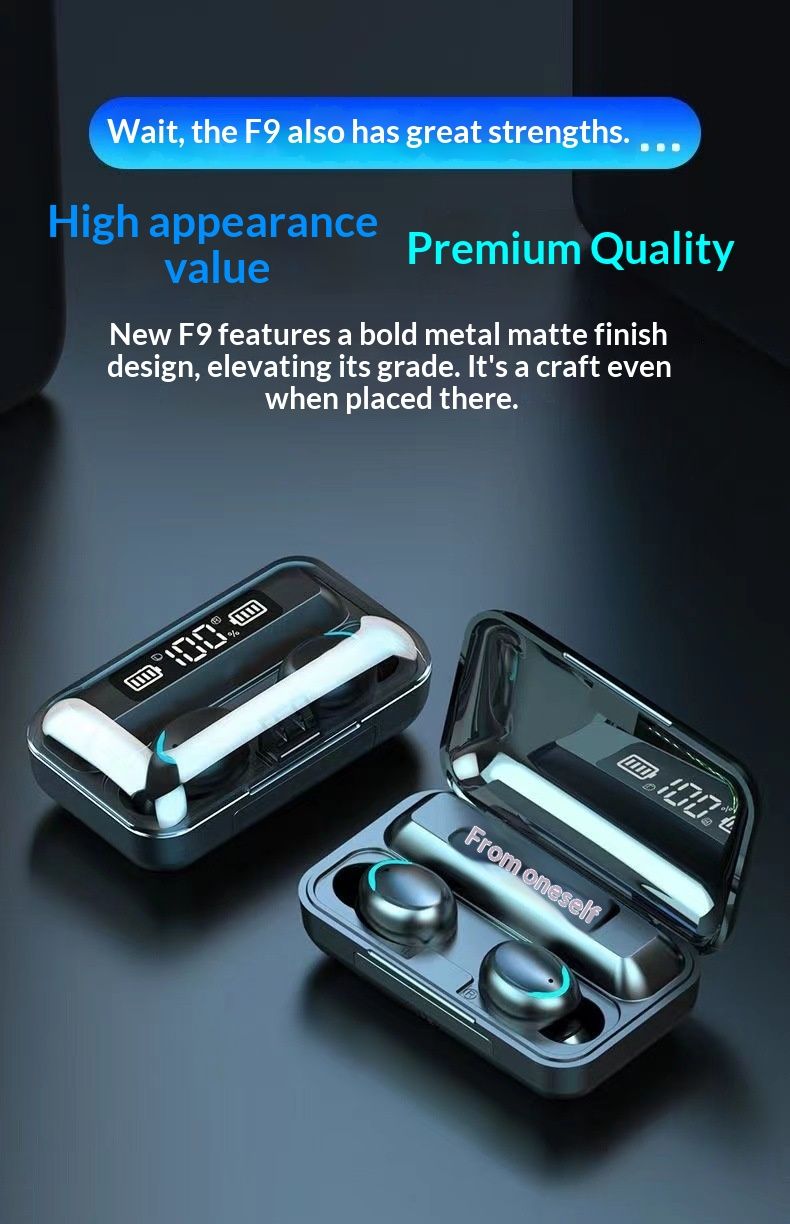 NeoGear F9 Neue grenzüberschreitende E-Commerce-fähige Dual-Ohrhörer mit digitalem Display, Powerbank-Funktion, Bluetooth 5.0 und intelligenter Geräuschunterdrückung_voghion.com