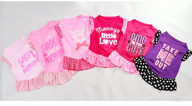 Grenzüberschreitende Haustierkleidung Sommer Baumwolle Kleid mit fliegenden Ärmeln Kombination Amazon Kleidung für Katzen und Hunde Kleine Hunde_voghion.com