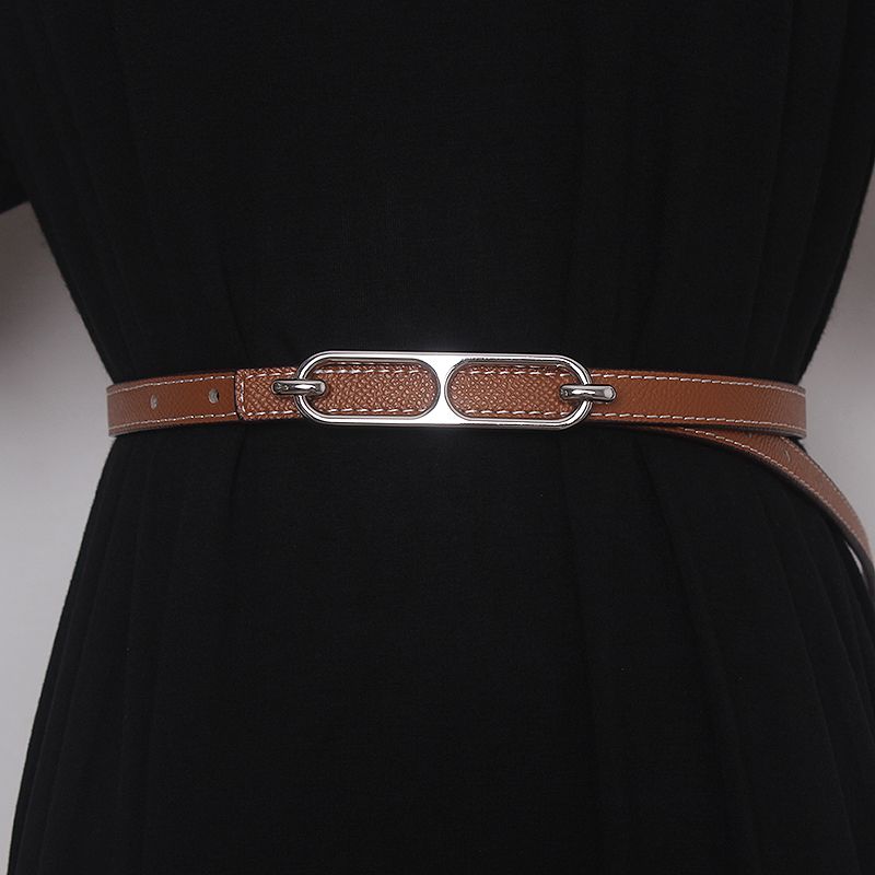 Women's belt, women's decoration, skirt, simple and versatile, double-sided belt, women's jeans, pure cowhide, gray fine summer_voghion.com
