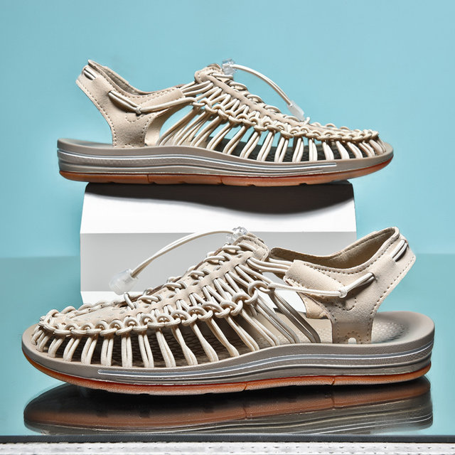 Zomer Heren Sandalen Mode Handgemaakt Weefontwerp Strand Ademend Casual Plat Buiten Koppels Maat_voghion.com