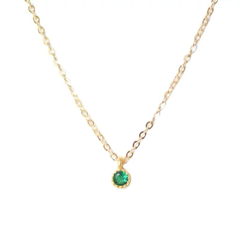 WOOZU - Collar con cadena de eslabones de circonita verde redonda de plata esterlina auténtica para mujer, encantador, joyería minimalista para fiestas_voghion.com
