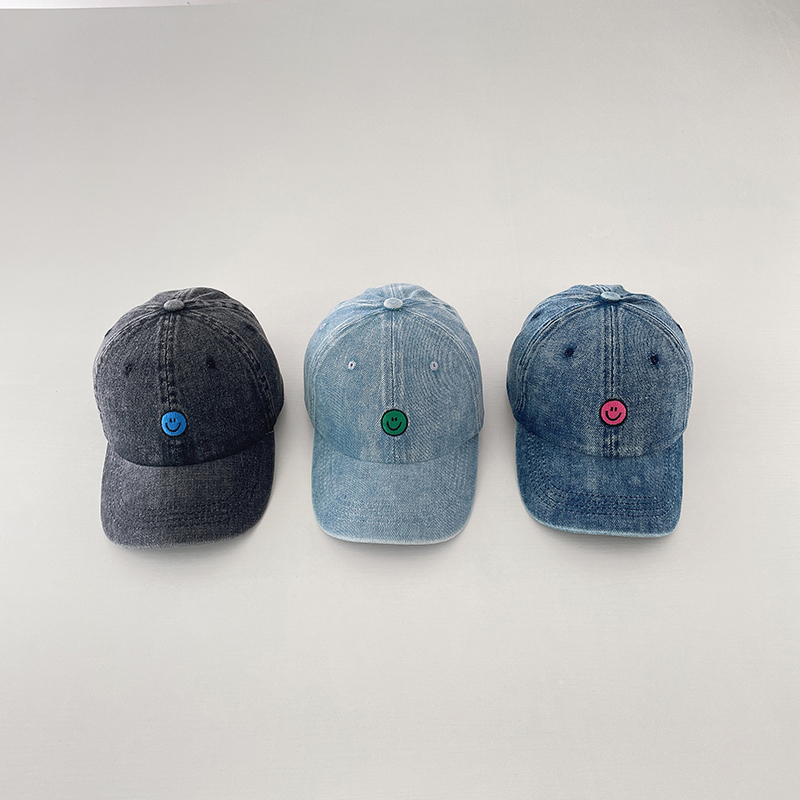 Gorra de béisbol de algodón vaquera para niños y niñas, gorro bordado con sonrisa, sombrero para bebé, sombreros para el sol para primavera y verano_voghion.com