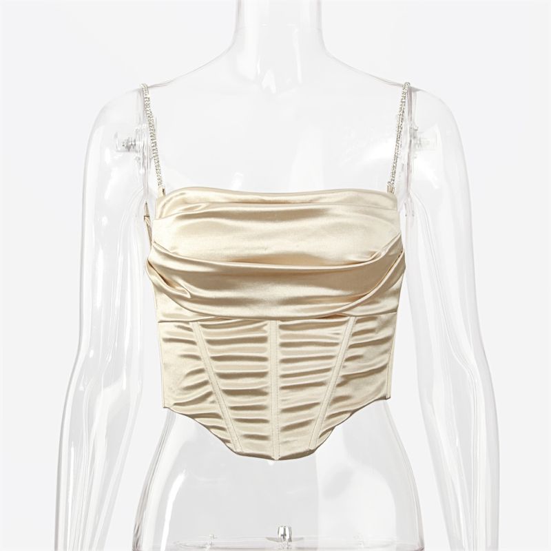 Gilet piccolo senza maniche sexy con corsetto sottile in tinta unita con catena da trapano da donna_voghion.com