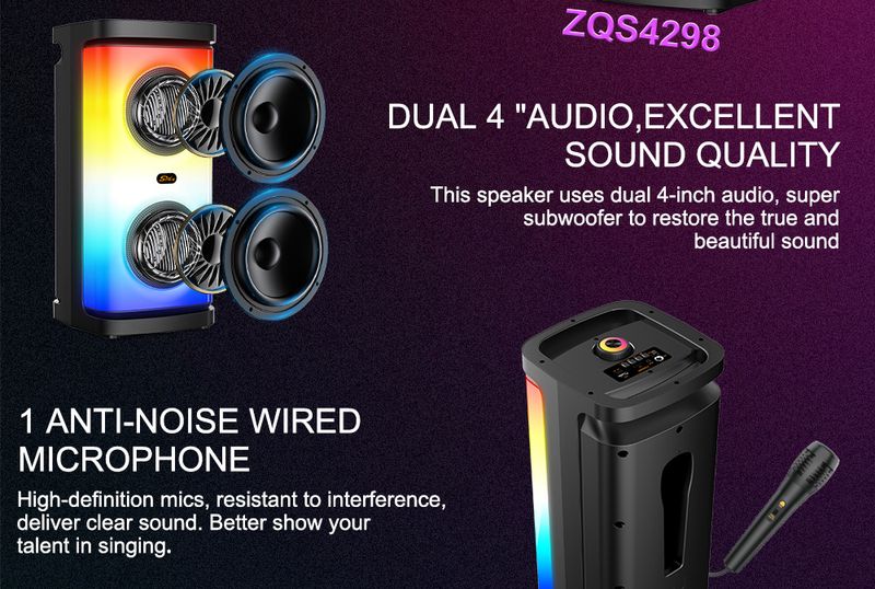 ZQS4297RGB Krāsains āra audio kvadrātveida deju karaoke ballīte karaoke Bluetooth skaļrunis_voghion.com