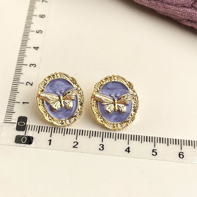 Orecchini pendenti vintage viola a forma di olio, orecchini a bottone con fiori dolci e femminili_voghion.com