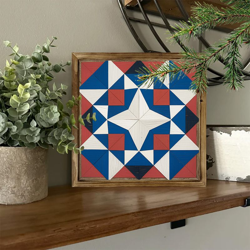 8x8 Art Deco-låveteppe med stjerne i tre - Geometrisk gårdshus-veggdekor til soverom/kontor/garasje, ingen strøm, unik høytidsgave_voghion.com