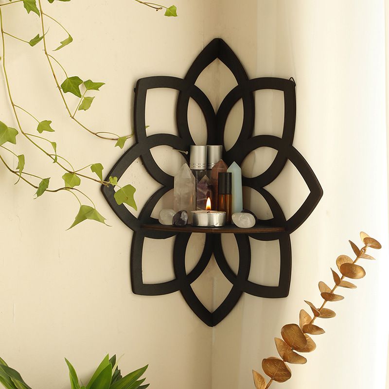 El sanatları ahşap lotus içi boş depolama rafı basit ev duvar dekorasyonu_voghion.com
