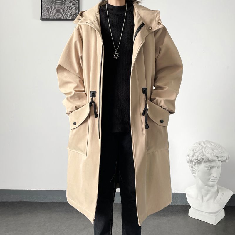 Shanli Dadi Spring And Autumn Youth Trench Coat Men's Ins Mid-Length Casual Hooded Jacket Korean Version Trendy_voghion.com