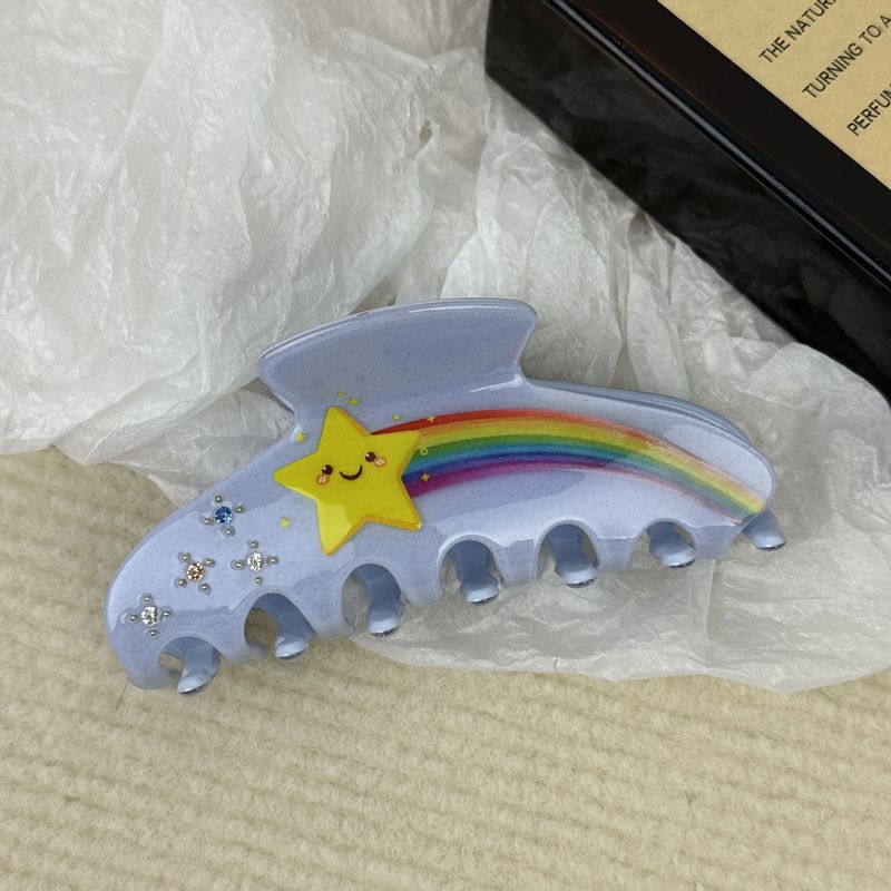 Eleganter Regenbogen im koreanischen Stil mit fünfzackigem Stern und Acetat-Textur-Greifer-Design, mit Diamanten besetzte Hochsteckfrisur am Hinterkopf, Haifisch-Clip, Haar-Accessoires_voghion.com