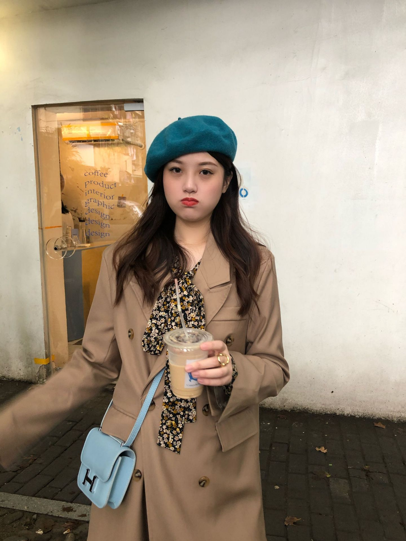 Wełniany beret damski Ishihara Satomi beret w tym samym stylu jesienno-zimowy wełniany beret retro niebieska czapka malarza_voghion.com