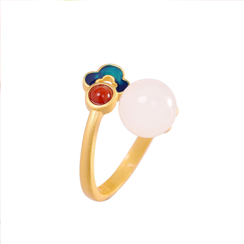 Design VENUS Original Gilt Hetian Jade Ring Enamel Women's Chinese Style Open Ring_voghion.com