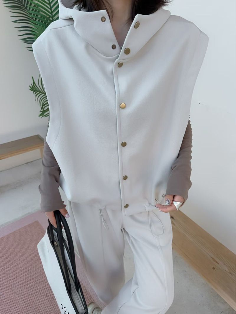 Stylish short vest women's 2024 autumn winter new loose and slimming drawstring versatile top jacket_voghion.com