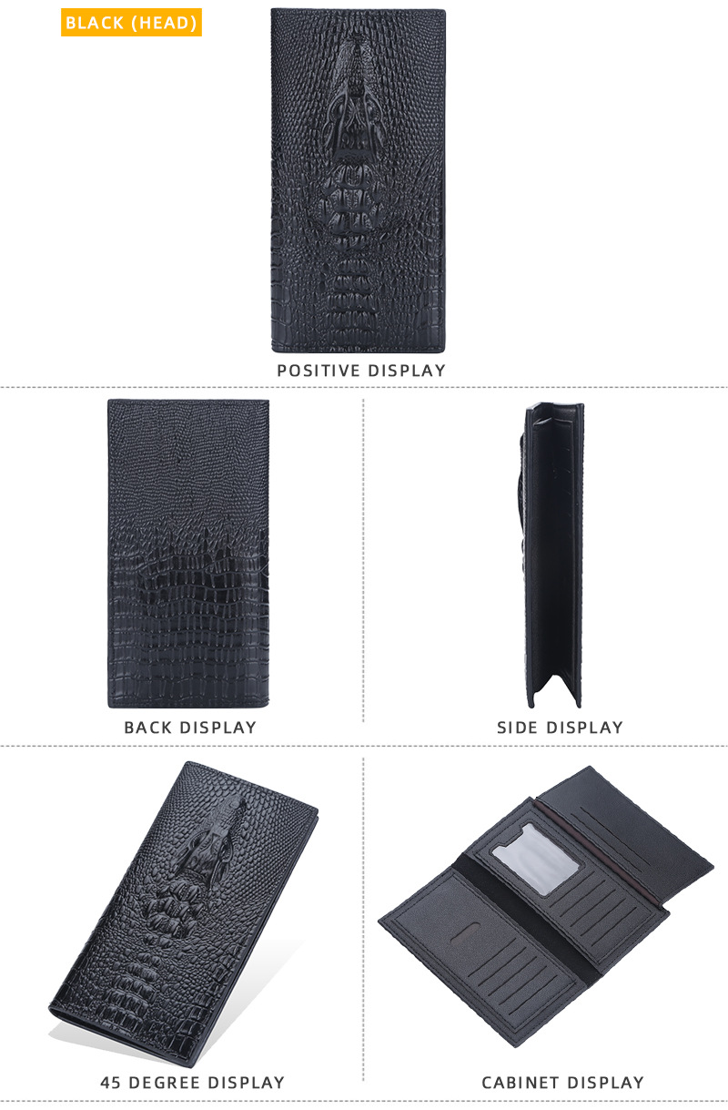 Baellerry Men's Long Crocodile Head Multi Card Zipper Handbag Business Thin Wallet_voghion.com