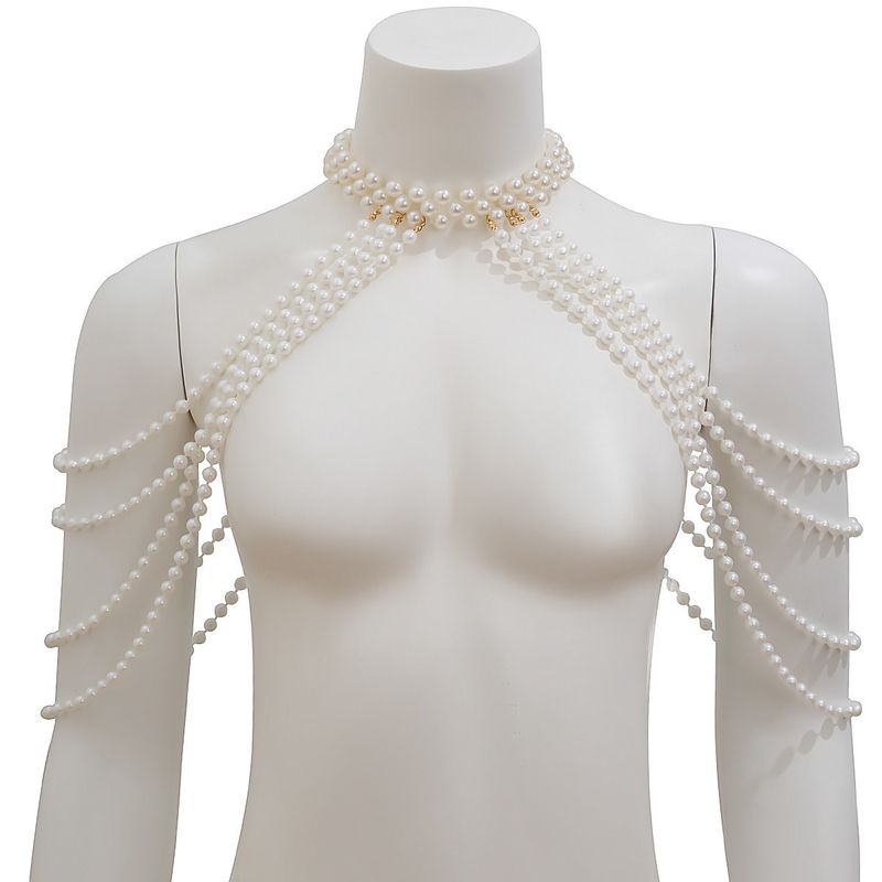Schmuck Mode Temperament Mehrschichtige Perlenquaste Schulterkleid Mit Kleidungszubehör Körper Brustkette_voghion.com