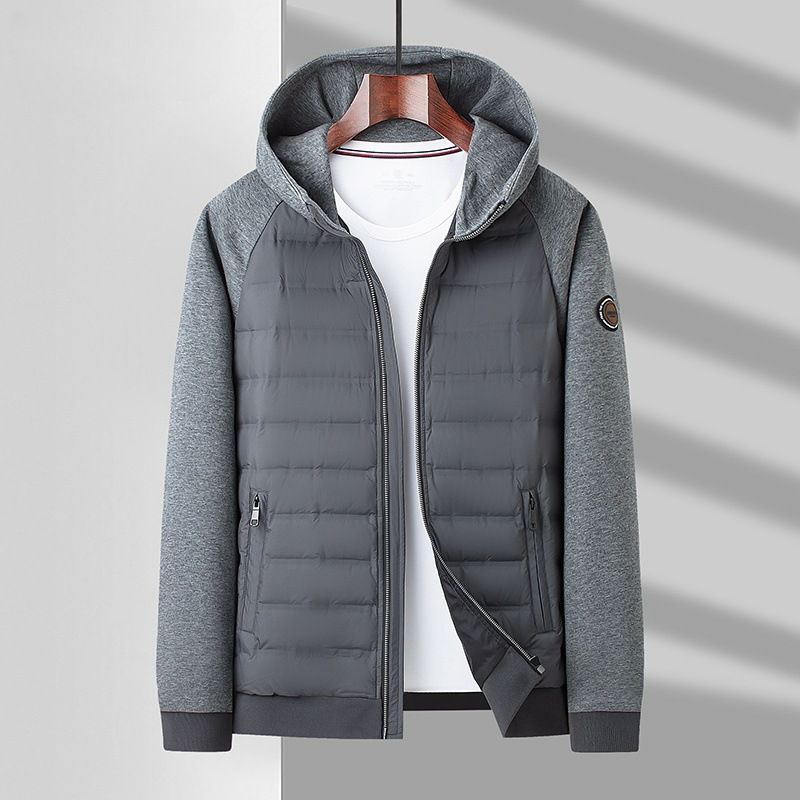 Stable goose down+warm men's hooded lightweight hoodie down jacket 2024 winter new item splicing_voghion.com