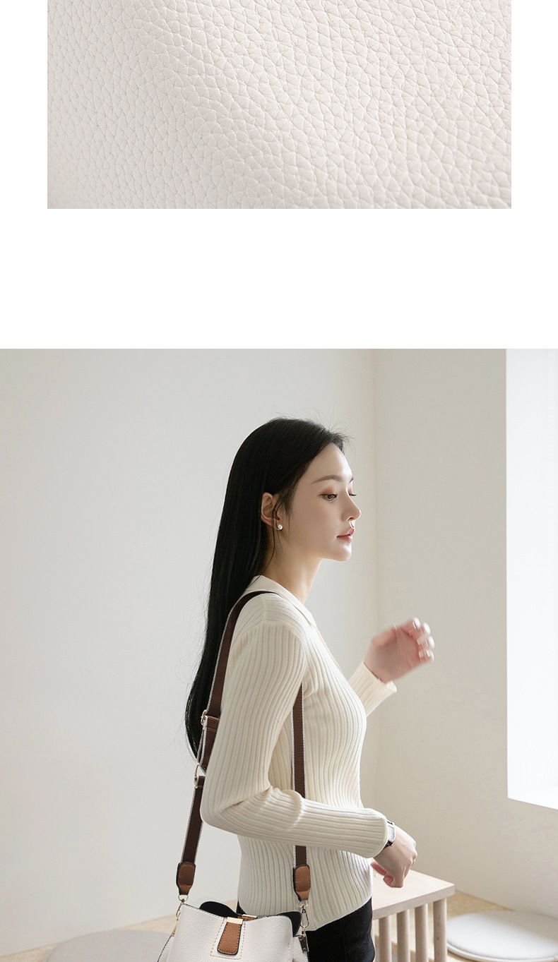 Simple and casual lychee pattern bucket bag trendy contrast color shoulder messenger bag trend_voghion.com