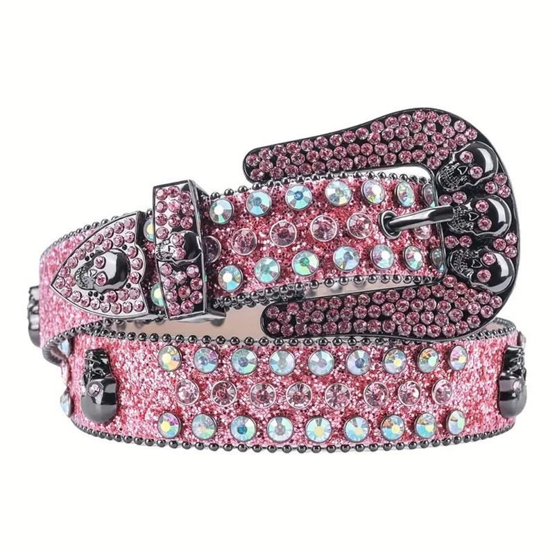 Dekorativer Ins Style Totenkopf High-End Strass Y2K Mode Damen Nieten Herrengürtel_voghion.com
