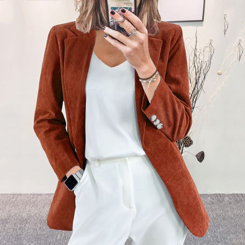 Giacca blazer professionale casual in velluto a coste elegante, vestibilità slim, tinta unita, autunno e inverno_voghion.com