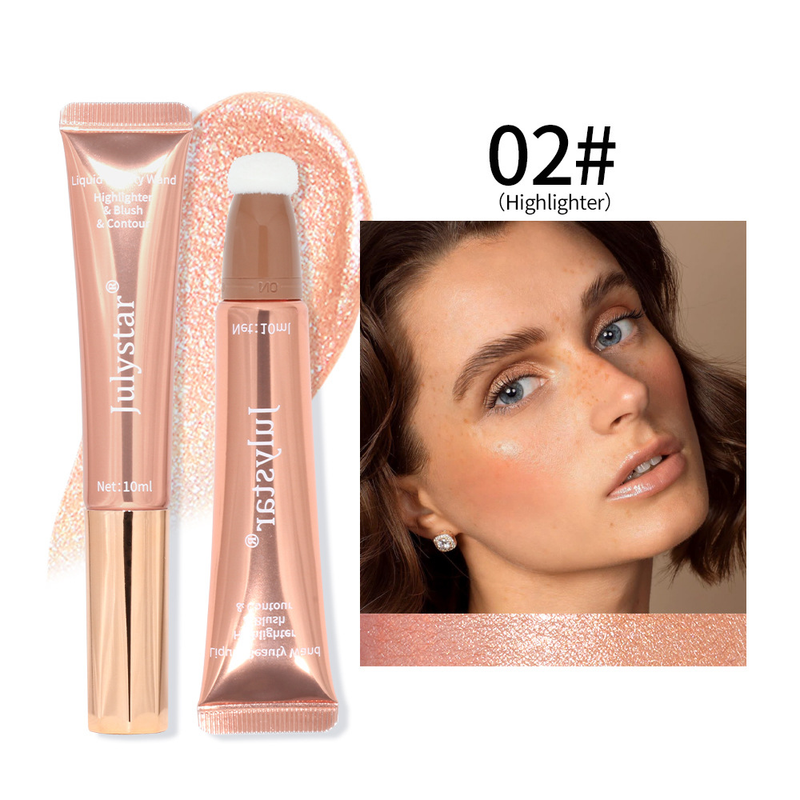 Lápiz iluminador y rubor líquido Julystar: barra de belleza de doble punta con brillo perlado y mate para un brillo natural y contorno 3D._voghion.com
