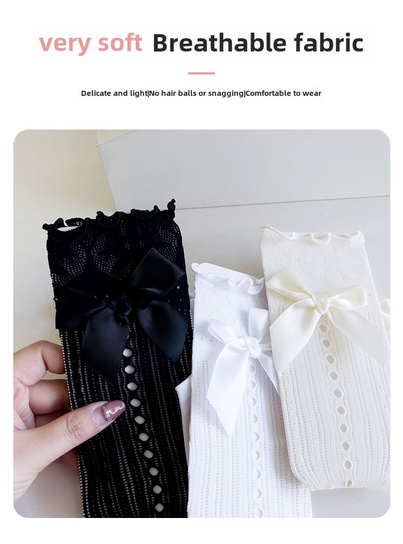 Japanesch Nei Kannersocken Summer Lolita Pilz Mesh Band Grouss Schleif Mëttellängt Socken Meedercher flaach Socken_voghion.com