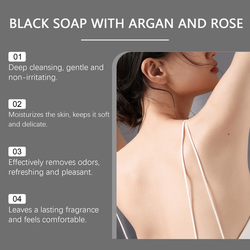 OceAura Black Soap With Argan And Rose, Deep Cleansing Moisturizing Skin Deodorizing Long-Lasting Cleansing Soap_voghion.com