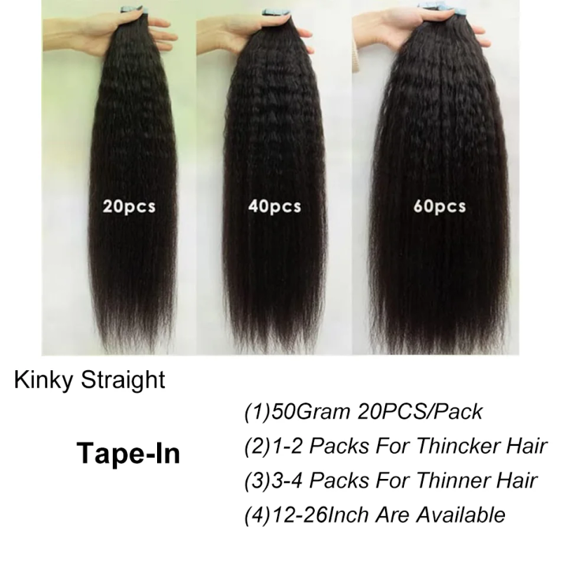 Tape In Hair Extensions Natuurlijk Menselijk Haar 20st/Pack Europees Remy Kinky Straight_voghion.com