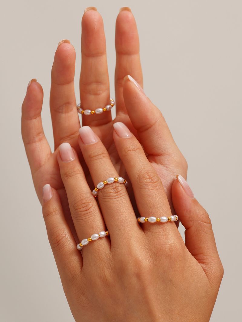 Square Sugar Ins Bead Gold Bean Bead Bead Personalized Ring For Women Simple Retro Stacking_voghion.com