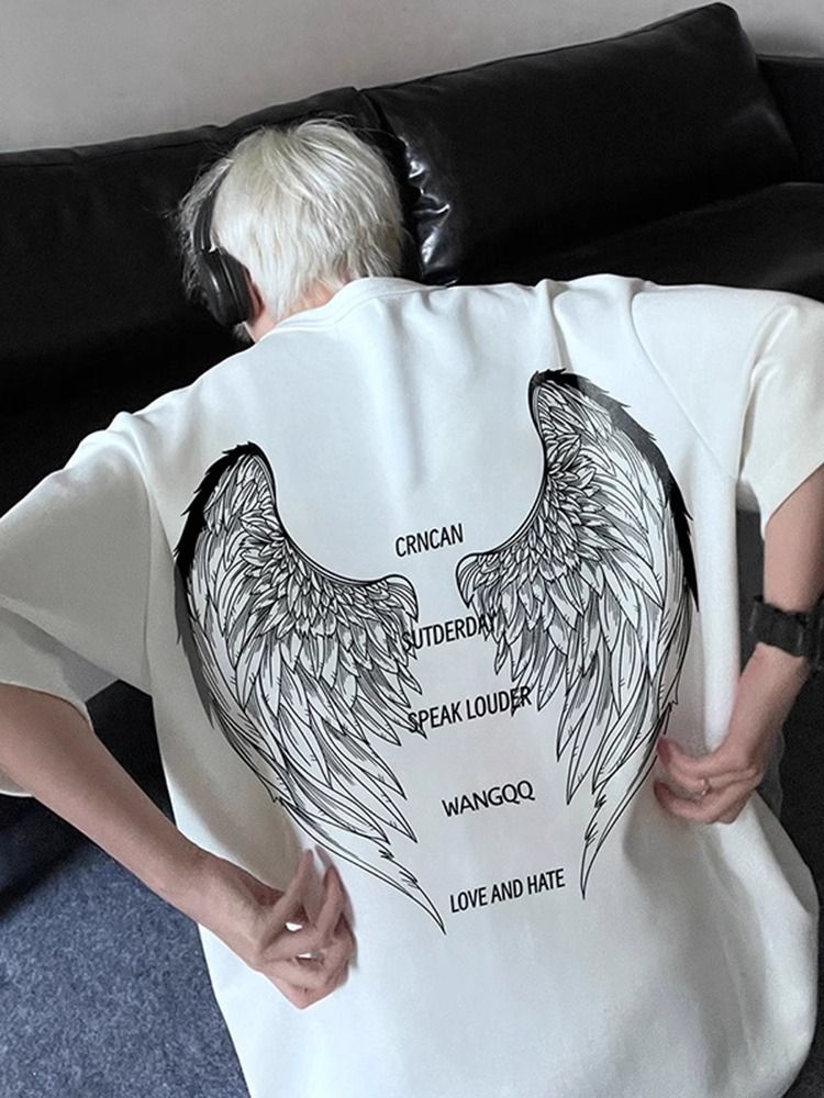 Short Sleeved T-shirt, Men's Summer Trendy Brand, American Street Design, Cool Stylish, Wing Print, Ruffian And_voghion.com