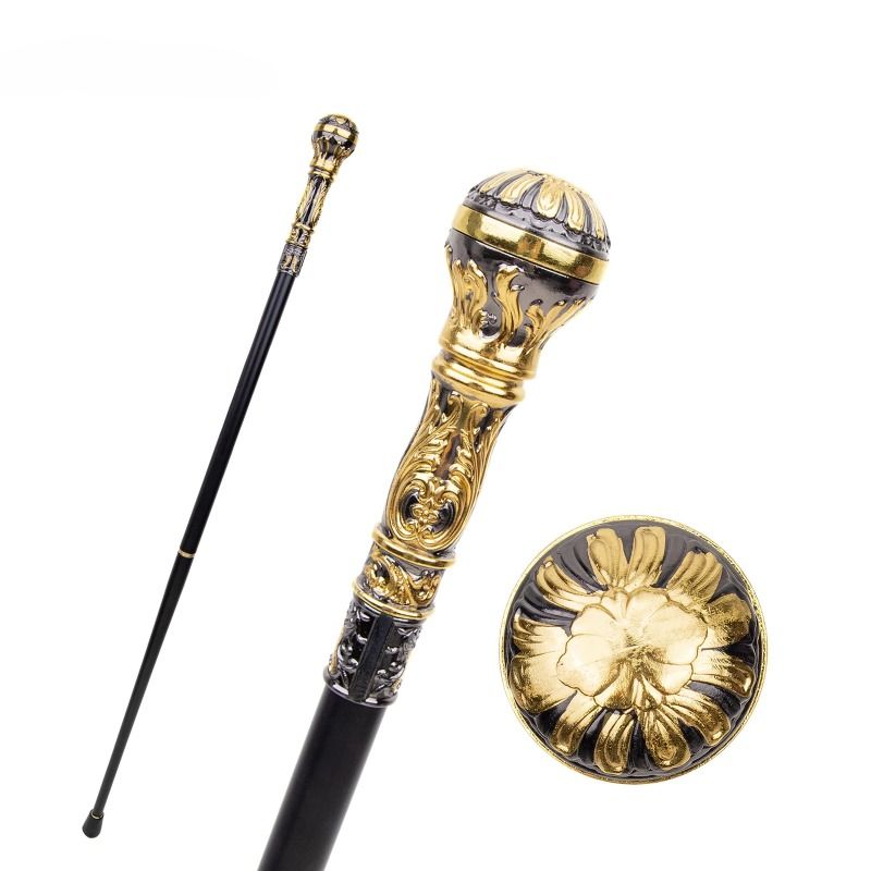 Golden Black Luxury Round Handle Fashion Walking Stick For Party Decorative Walking Cane Elegant Knob Walking Stick 93cm_voghion.com