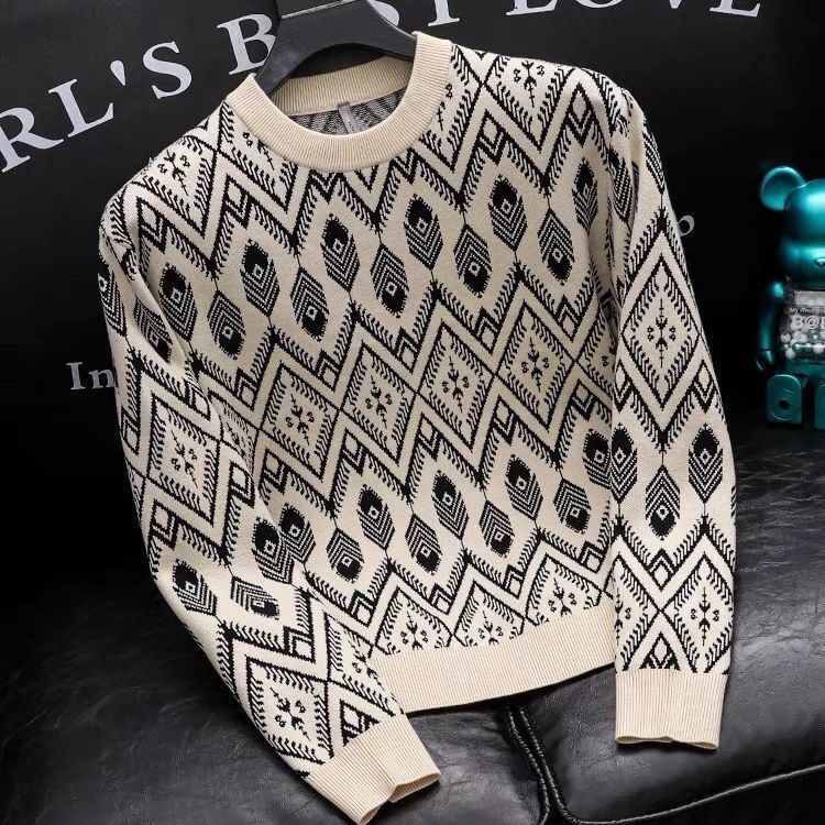 Men's Clothing fashion brand men's knitted sweaters autumn and winter jacquard slim men's sweaters cool inner wear personality pullover sweaters_voghion.com
