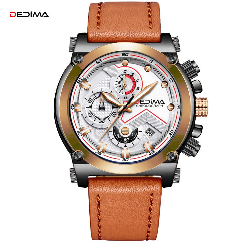 Three-eye Six-pin Multifunctional Waterproof Sports Watch Genuine Leather Strap Hot-selling Model_voghion.com