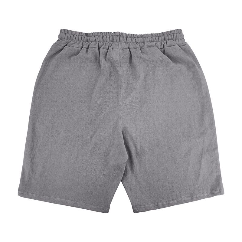 Completo da uomo in lino con camicia e pantaloncini - Completo casual estivo da spiaggia a maniche corte con vestibilità ampia_voghion.com