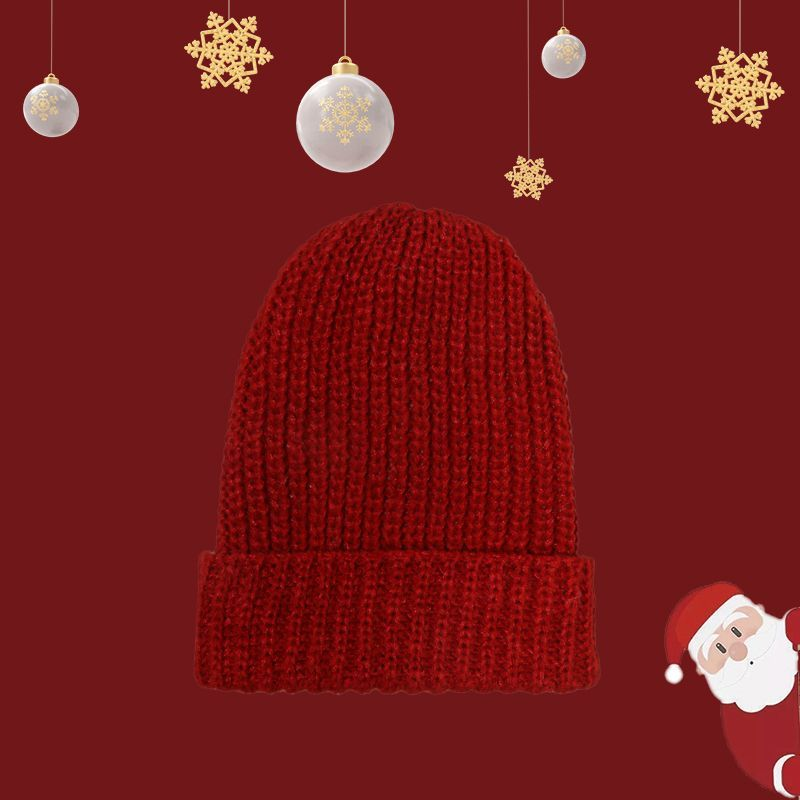 Joer gestrickte Fraen Hierscht a Wanter verdickt waarm Woll Chrëschtdag kleng rout Hutt Koreanesch Gesiicht kleng 2023 Nei_voghion.com