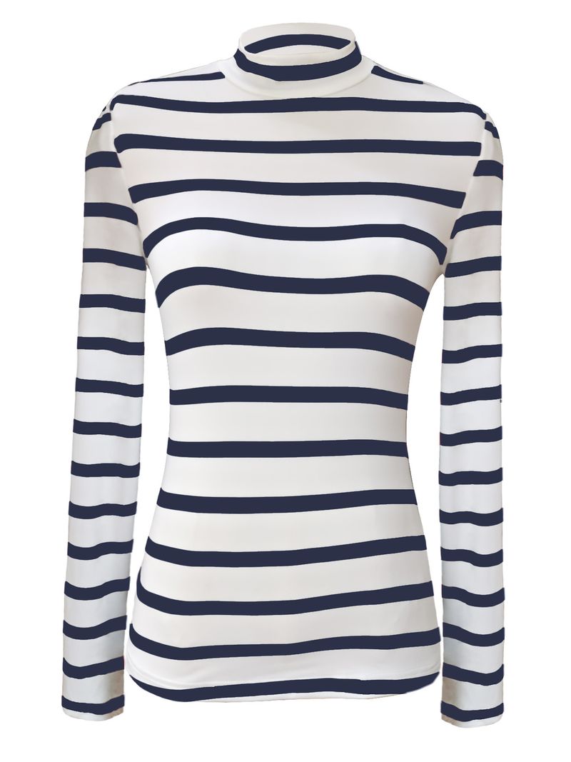 Maglietta a maniche corte in cotone a righe estive 2025 con collo alto, temperamento da pendolare, con cappuccio, da donna, lavorata a maglia_voghion.com