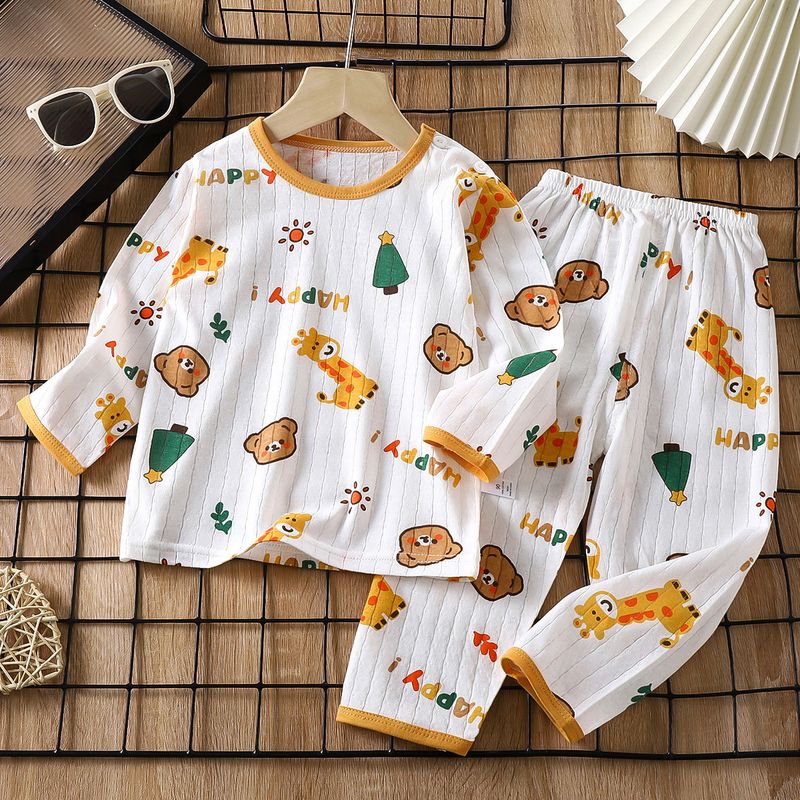 Weiche, atmungsaktive Baumwolle, Baby-Kinder-Pyjama-Set, süßes Cartoon-Langarm-Schlafanzug-Set für 0–5 Jahre_voghion.com