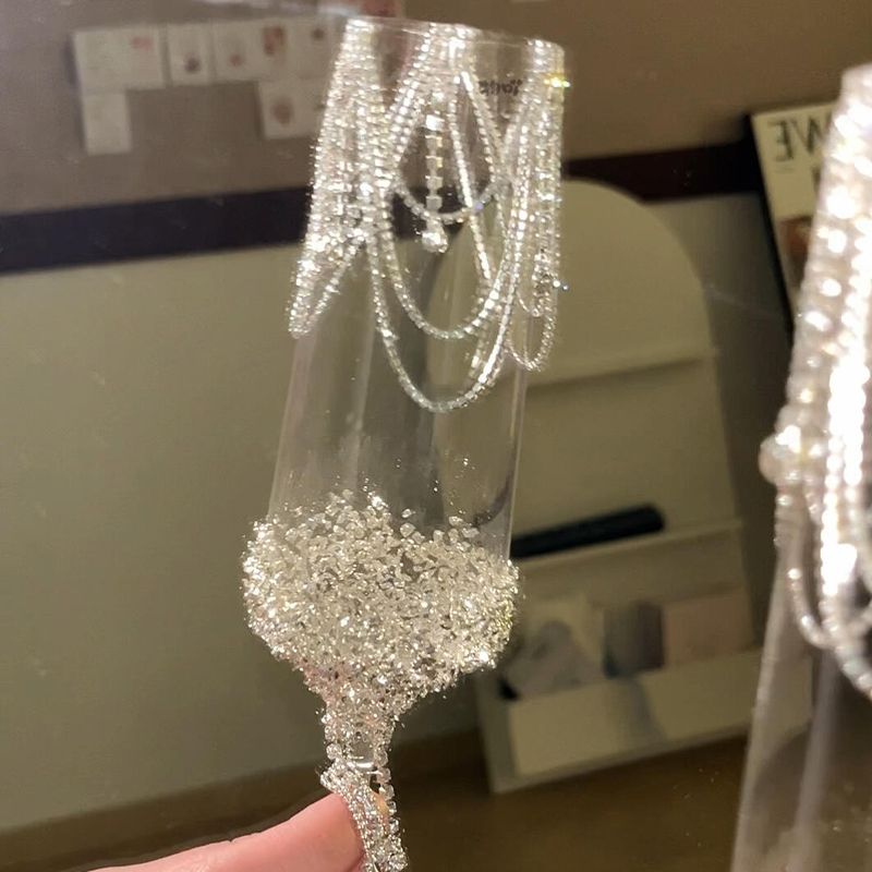 Pair Champagne Handmade Material Kit Engagement Wedding Toast Glasses Gift_voghion.com