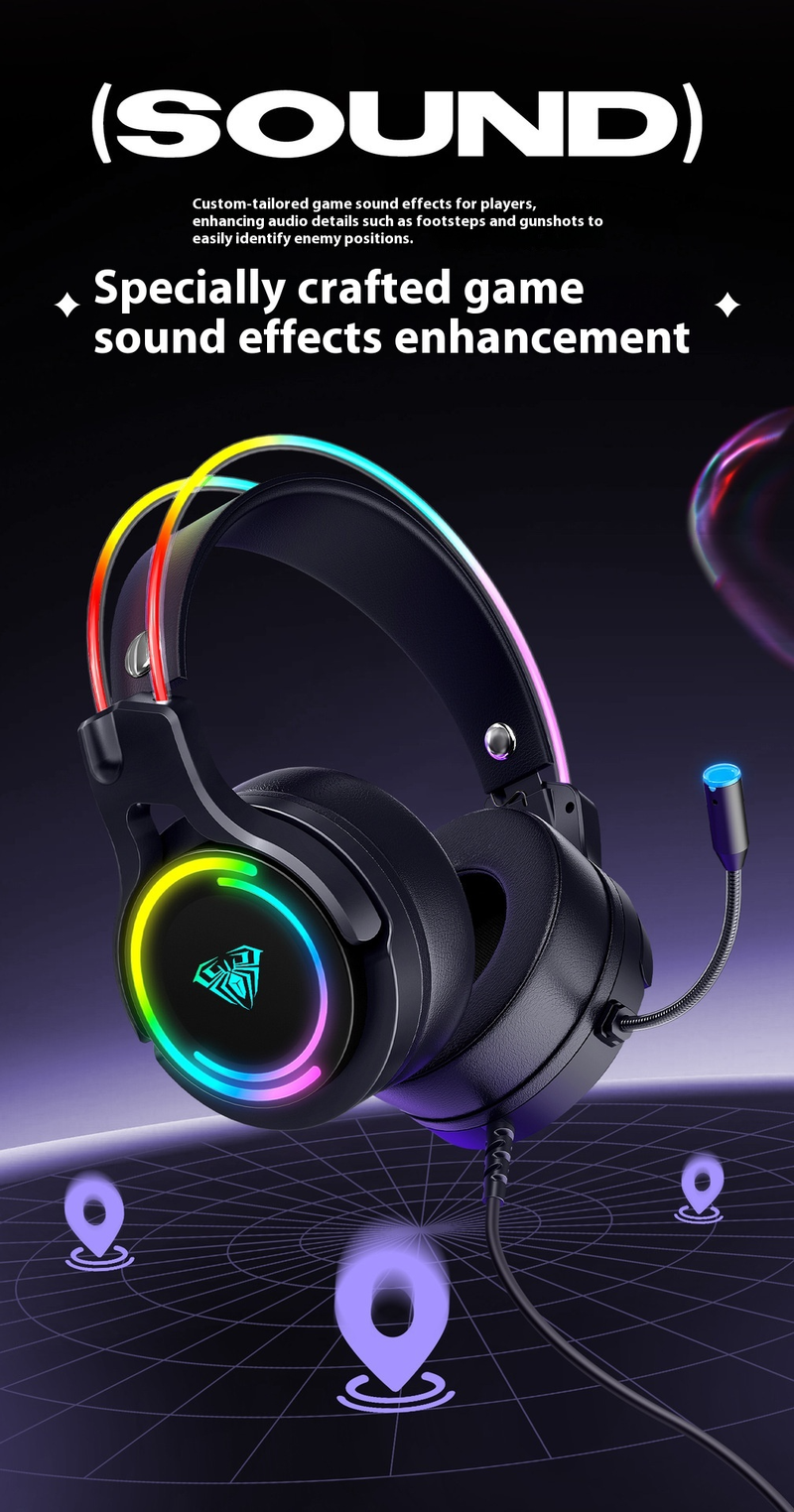 Casque de jeu Esports S506 RGB avec microphone, réduction du bruit, son surround 7.1, confortable à porter, compatible PC_voghion.com