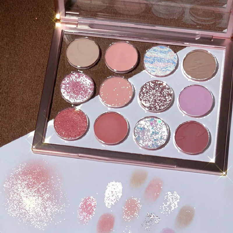 DIKALU 12 ombretti rosa ambra piatto trucco patata fango paillettes glitter rosa terra colore_voghion.com