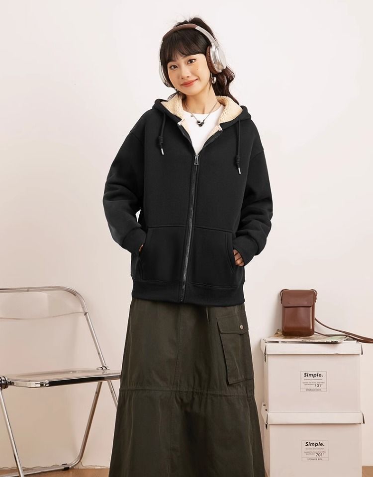 Velvet hoodie autumn/winter 2024 new New Year's battle robe lamb fleece hooded cardigan jacket 12_voghion.com