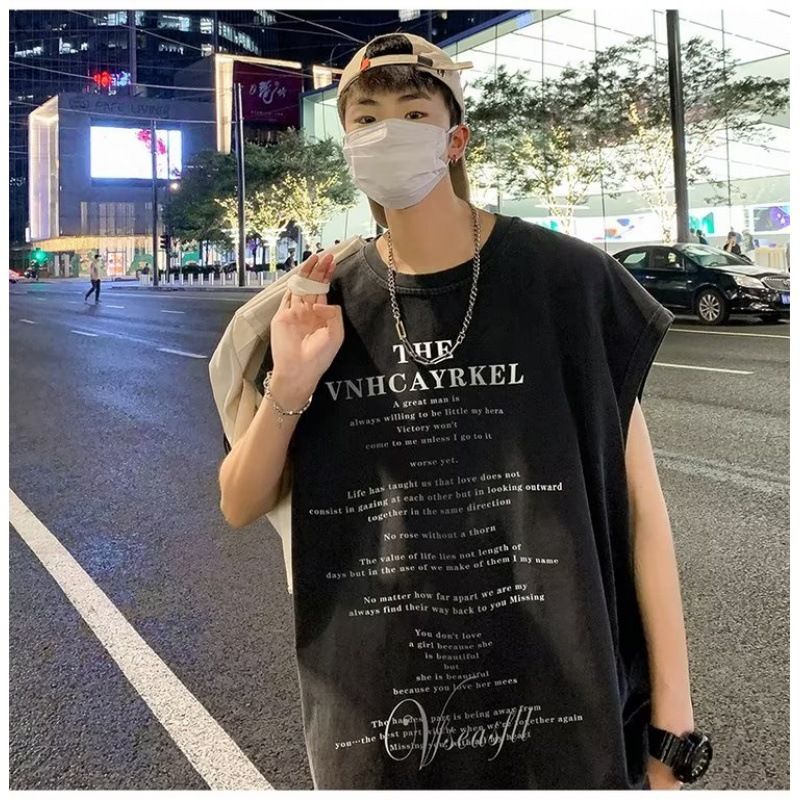 Canotta da uomo con scollo rotondo, stile popolare, estiva, alla moda, semplice, con stampa, per giovani, stile Harajuku_voghion.com