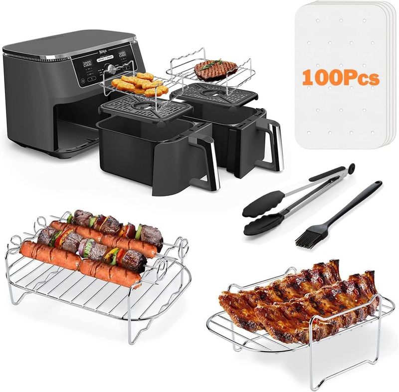 Hjemmemøbler Rustfritt stål Dobbeltlagsgrill Damprist Tilbehør til airfryer Rektangulær grill_voghion.com