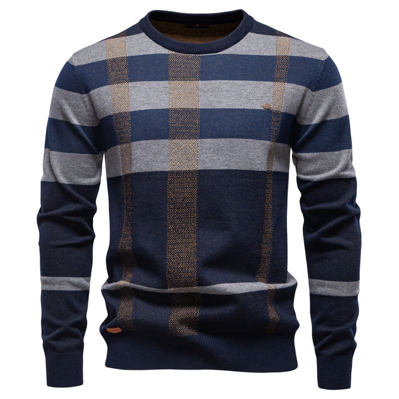 Maglione girocollo da uomo, tendenza alla moda, a quadri, casual da lavoro da uomo_voghion.com