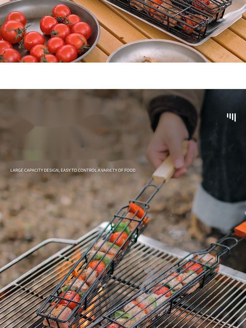 Ahşap Saplı Kafes Açık Hava Kamp Et Sebze Barbekü Solungaç Ağı Raf Piknik Solungaçlama Aleti Kömür Solungaçlı Sosis_voghion.com