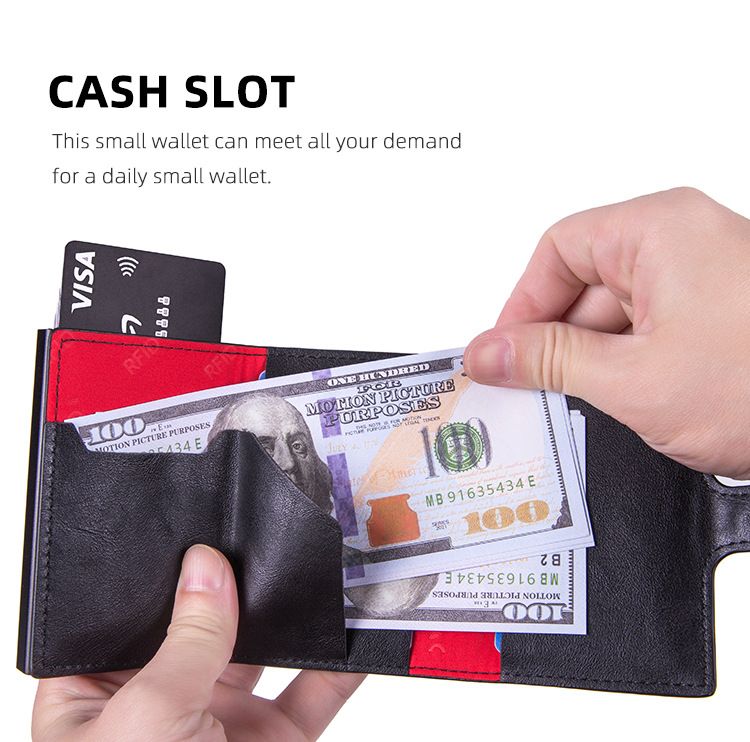 RFID-blockierendes Kreditkartenetui – Schlanke Geldbörse aus PU-Leder mit Aluminiumrahmen für Damen und Herren_voghion.com